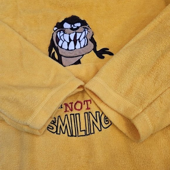90s Looney Tunes Taz Graphic Hoodie Fleece Hooded Sweatshirt Quarter Zip 2X - Picture 6 of 9